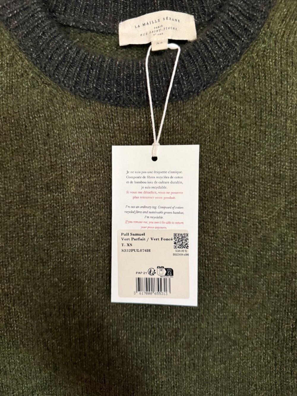 Sezane Samuel Vest Jumper - Perfect Green/Dark Green - Size XS - NWT! - Picture 6 of 10